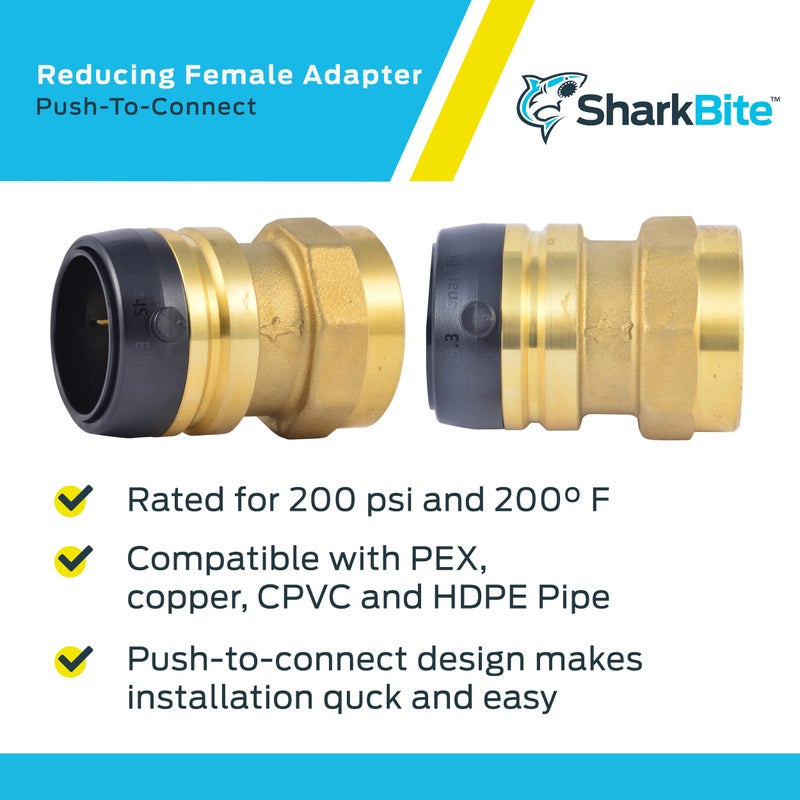 SharkBite 1-1/4 Inch FNPT Adapter, Push to Connect Brass Plumbing Fitting, PEX Pipe, Copper, CPVC, PE-RT, HDPE, UXL113532F - Image 4